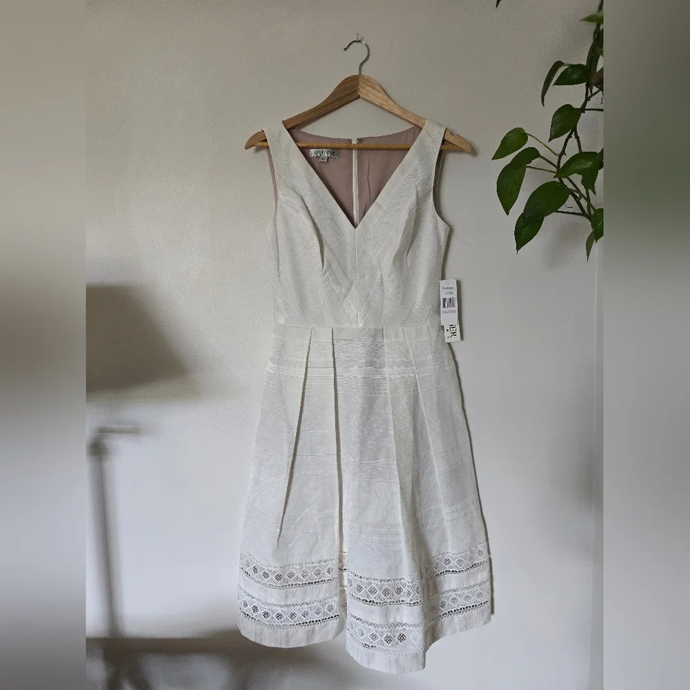 New Kay Unger New York Womens Size 6 A Line V Neck Short Ivory Sleeveless Dress - Picture 3 of 16
